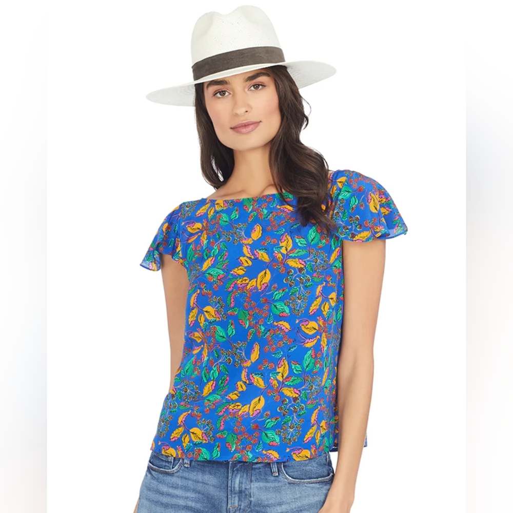 Saloni Daphne Silk Top Azure Berry Leaf